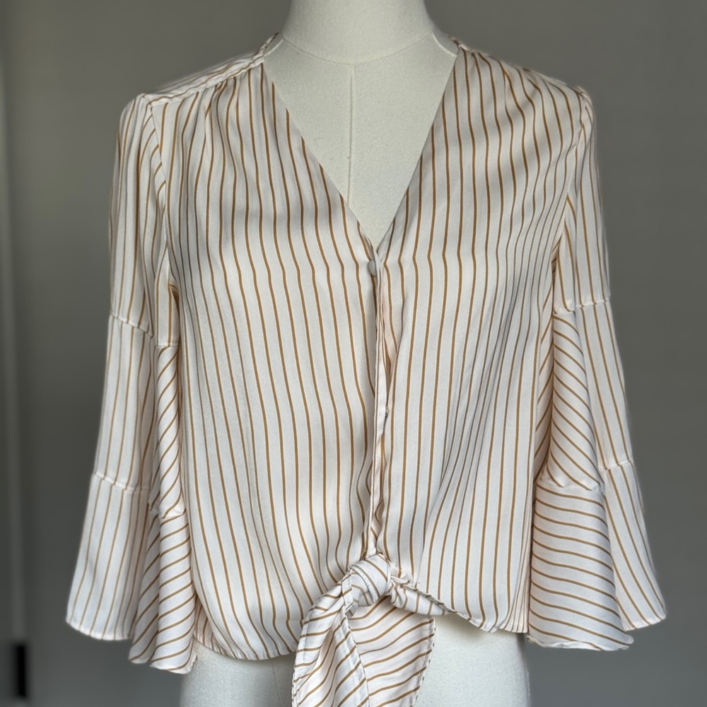 LC Lauren Conrad Cream and Tan Striped Blouse
